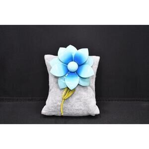 Vintage Blue Enamel Metal Flower Green Stem Brooch, 1960s, 3 3/4 Inches